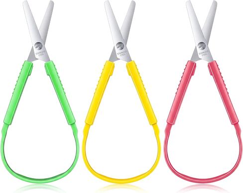3 PCS Loop Scissors, 5.5" Adaptive Design Self Opening Scissors Colorful Kids Grip Scissor Set Right & Lefty Support for Children & Adults(Pink, Yellow, Green) in Kuwait