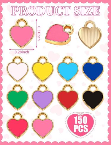 150Pcs Heart Charms for Jewelry Making, Valentine's Day Enamel Charms for DIY Bracelet and Earring (10 Colour) in Saudi Arabia