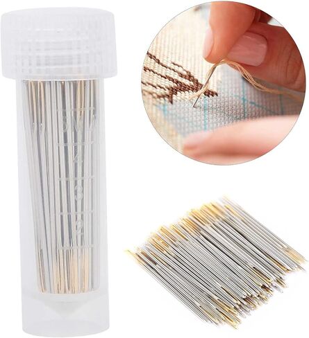 100PCS Cross Stitch Needles, Metal Large Eye Sewing Needles with Storage Box, Embroidery Needles | Cross Stitch Needles | Stitching Needles Set | Darning Needle for Art Craft（#22） in Saudi Arabia