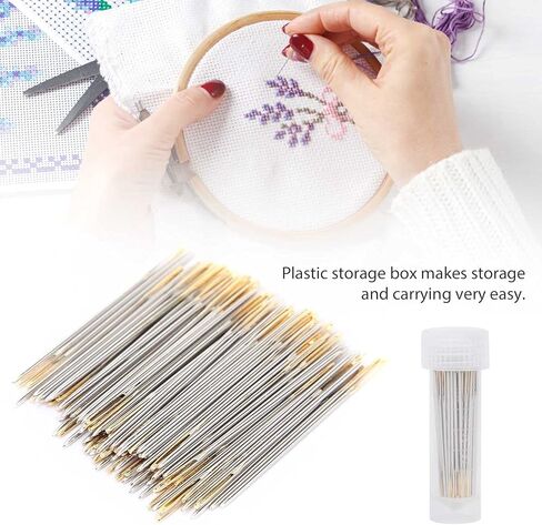 100PCS Cross Stitch Needles, Metal Large Eye Sewing Needles with Storage Box, Embroidery Needles | Cross Stitch Needles | Stitching Needles Set | Darning Needle for Art Craft（#22） in Saudi Arabia