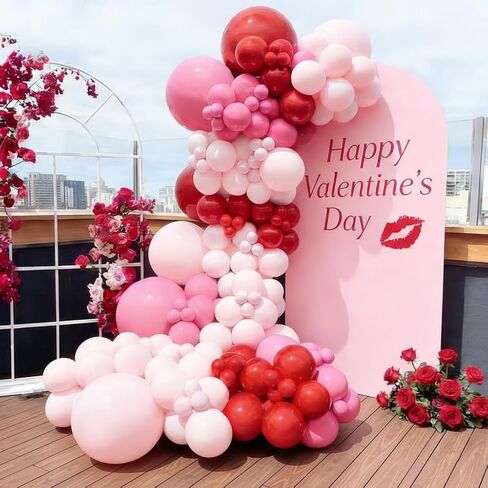 Valentines Day Balloons Garland Arch Kit - 165Pcs Different Size Red Pink Hot Pink Latex Balloons for Valentine's Day Galentine's Day Engagement Anniversary Party Decorations in Saudi Arabia