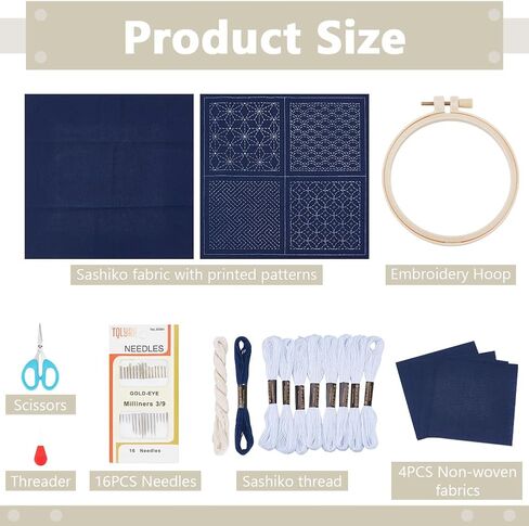 FREEBLOSS 4 Set Sashiko Coasters DIY Kit with Instructions Pre- Printed Sashiko Kit for Beginners Sashiko Practice Project Embroidery Kit Sashiko Printed Cloth Coaster in Saudi Arabia