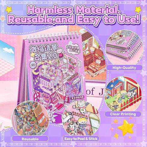 DIY 3D Sticker Scene Book 18 Pcs Sticker Scenes Miniature Room Scene Stickers Book Funny House Scene Sticker Book for Adults Kids Conduce to Relieve Stress Pass The Time in Saudi Arabia
