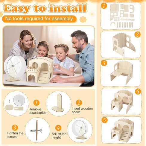 11 Pcs Hamster Cage Accessories Set, Wooden Hawaii House, Bridge, Exercise Wheel, Swing, Chew Toys & More, Natural Wood Hamster Play Set for Dwarf Hamsters, Rat Mice Small Animals Habitat in Saudi Arabia
