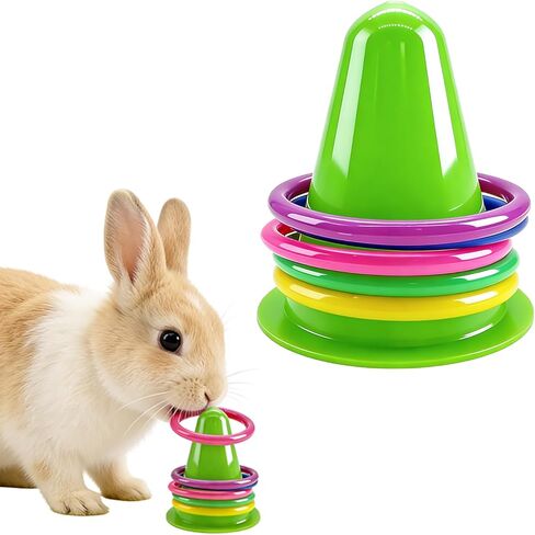 Rabbit Training Ring Toy, Puzzle Toy for Bunnies, Stacking Cups for Rabbits with 5 Rings Random Color for Small Animals Playing Indoor Outdoor in Saudi Arabia