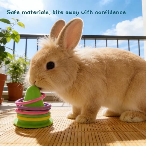 Rabbit Training Ring Toy, Puzzle Toy for Bunnies, Stacking Cups for Rabbits with 5 Rings Random Color for Small Animals Playing Indoor Outdoor in Saudi Arabia