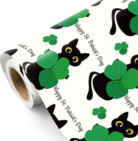 WRAPAHOLIC St. Patricks Day Wrapping Paper Roll - Mini Roll - 17 Inch x 16.5 Feet - Green Lucky Clovers and Bow Wrapping Paper for St. Patrick's Day, Birthday, Baby Shower in Saudi Arabia