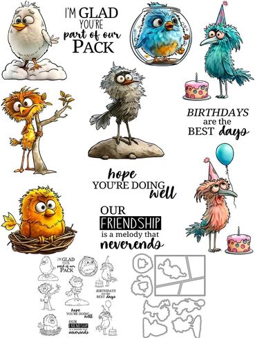 Funny Animated Birds and Birthday Cake Clear Stamp Metal Cutting Dies Set for Card Making DIY Scrapbooking Supplies Silicone Stamp Knife Mold for Albums Crafts Decor in Saudi Arabia