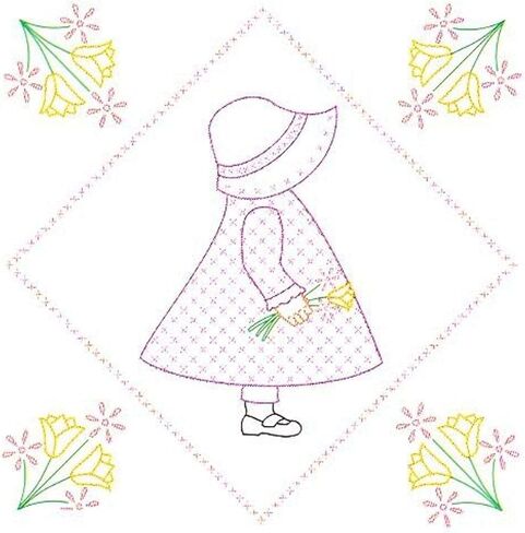 Stamped White Quilt Blocks 9"X9" 12/Pkg-Sunbonnet Sue in Saudi Arabia