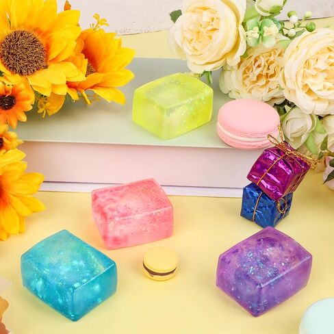 4 Pack Glitter Ice Cube Fidget Toys, Soft Cube Sensory Squishy Fidget Toys Square Squeeze Stress Balls for Kids Adults Anxiety Stress Relief, Classroom Prizes, Birthday Gifts Party Favors in Saudi Arabia