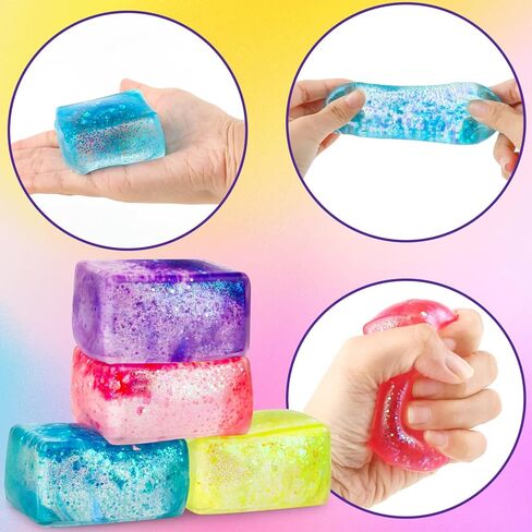 4 Pack Glitter Ice Cube Fidget Toys, Soft Cube Sensory Squishy Fidget Toys Square Squeeze Stress Balls for Kids Adults Anxiety Stress Relief, Classroom Prizes, Birthday Gifts Party Favors in Saudi Arabia