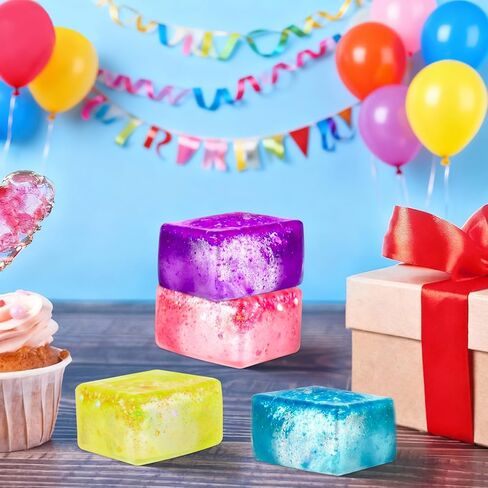 4 Pack Glitter Ice Cube Fidget Toys, Soft Cube Sensory Squishy Fidget Toys Square Squeeze Stress Balls for Kids Adults Anxiety Stress Relief, Classroom Prizes, Birthday Gifts Party Favors in Saudi Arabia