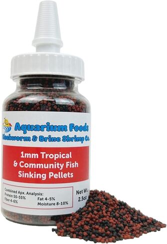 شركة Aquatic Foods Inc. مزيج من حبيبات الدودة السوداء الأصلية وسمك المجتمع الاستوائي المعزز للألوان بقطر 1 ملم عالي البروتين من الكريات المعززة للديدان السوداء والألوان... زجاجة ضغط 5 أونصة in Saudi Arabia