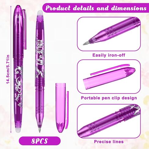 TIESOME Heat Erasable Pens for Fabric 8 Pcs, Friction Pens for Sewing with 0.5mm Fine Tip, Disappearing Ink Markers for Quilting, Embroidery & DIY Projects (14.5cm/5.71in, Assorted Colors) in Saudi Arabia