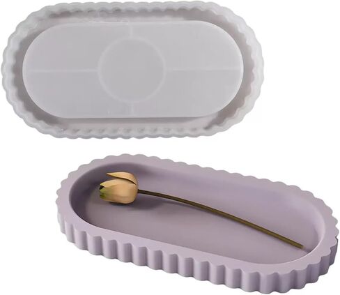 Oval Tray Molds for Resin Concrete,Large Silicone Tray Molds with Flower Edges,Casting Mold for Jewelry Makeup Storage, Table Home Decor in Saudi Arabia