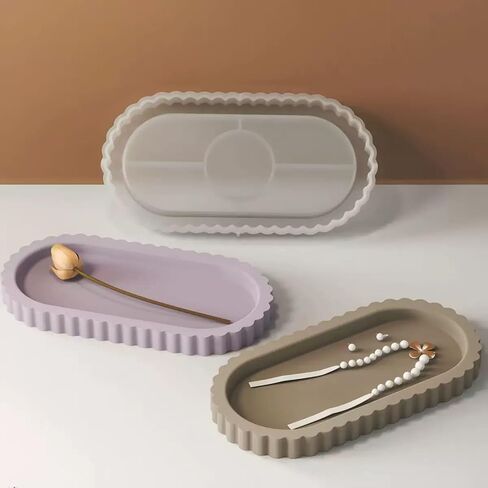 Oval Tray Molds for Resin Concrete,Large Silicone Tray Molds with Flower Edges,Casting Mold for Jewelry Makeup Storage, Table Home Decor in Saudi Arabia