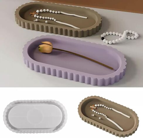 Oval Tray Molds for Resin Concrete,Large Silicone Tray Molds with Flower Edges,Casting Mold for Jewelry Makeup Storage, Table Home Decor in Saudi Arabia