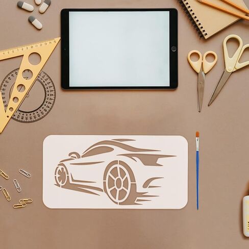 FINGERINSPIRE 6 Styles Fast Sports Car Stencils with a Brush 11.8x5.9Inch Racing Car Pattern Painting Stencils Speeding Car Drawing Template PET Transportation Theme Template for Wall Decoration in Saudi Arabia