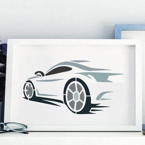 FINGERINSPIRE 6 Styles Fast Sports Car Stencils with a Brush 11.8x5.9Inch Racing Car Pattern Painting Stencils Speeding Car Drawing Template PET Transportation Theme Template for Wall Decoration in Saudi Arabia