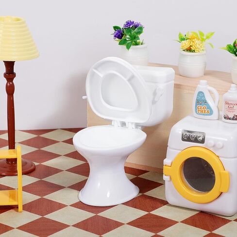 4pcs Mini Toilet Seat Toy, Doll House Furniture 1:12 Miniature Classic Bathroom Toilet Toy Tiny Cake Topper Bathroom Furniture Dollhouse Accessories in Saudi Arabia
