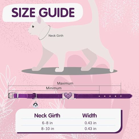 BINGPET Diamond Cat Collar,Adjustable Soft Velvet Leather Safe Kitten Collar with Crystal Heart Charm and Bells,Girl Boy Bling Stylish Cat Collars with Safety Elastic (Purple, Neck Girth 8"-10") in Saudi Arabia