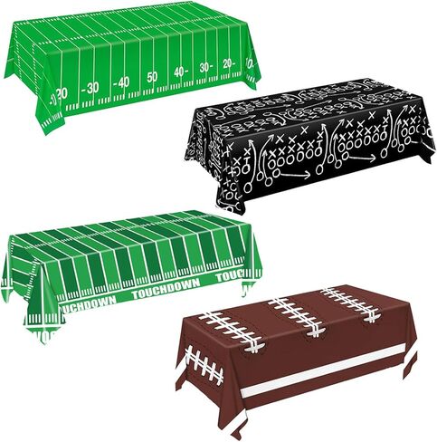 Football Tablecloth 4 Packs, Football Party Decorations Supplies, 54" X 108" Plastic Table Cover, Football Field Themed Birthday Decorations in Saudi Arabia