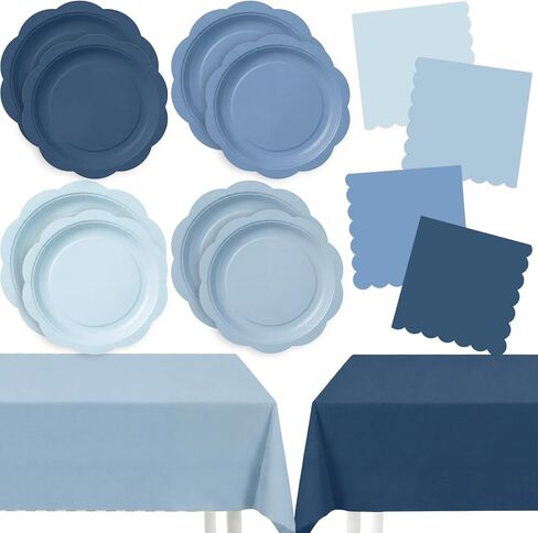 LemonRoad 100 Pcs Dusty Blue Paper Plates and Napkins and Plastic Tablecloth Set, Gradient Blue Disposable Dinner and Dessert Plates Tableware for Birthday Party Wedding Supplies Decoration in Saudi Arabia