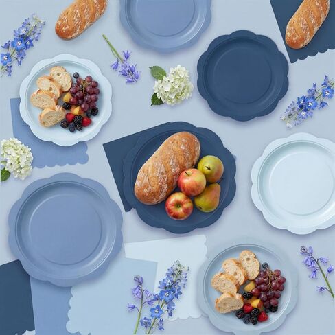 LemonRoad 100 Pcs Dusty Blue Paper Plates and Napkins and Plastic Tablecloth Set, Gradient Blue Disposable Dinner and Dessert Plates Tableware for Birthday Party Wedding Supplies Decoration in Saudi Arabia