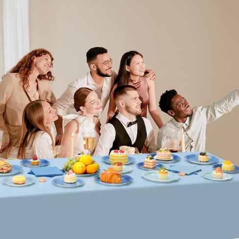 LemonRoad 100 Pcs Dusty Blue Paper Plates and Napkins and Plastic Tablecloth Set, Gradient Blue Disposable Dinner and Dessert Plates Tableware for Birthday Party Wedding Supplies Decoration in Saudi Arabia