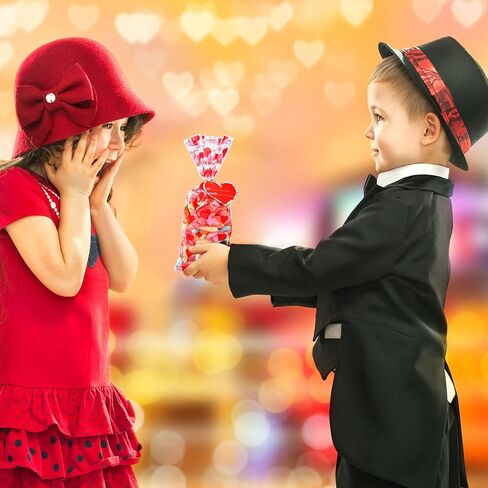 Aodaer 200 Pieces Valentine Cellophane Bags Plastic Valentines Party Treat Bags Clear Candy Gift Bags with 200 Twist Ties 50 Gift Tags, Assorted Style for Valentines Party Favors, 5 x 11 Inch in Saudi Arabia
