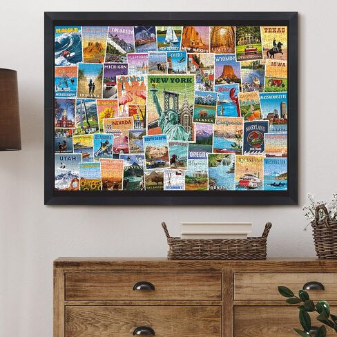 الولايات المتحدة الأمريكية ملصق فني عتيق مكون من 1000 قطعة من أحجية الصور المقطوعة مع معالم ومناطق جذب من جميع الولايات الخمسين in Kuwait