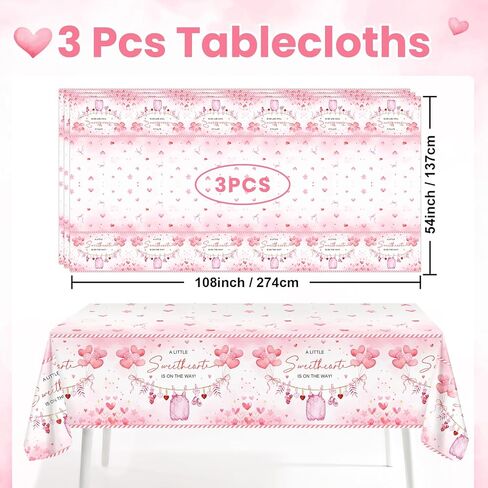 Avezano 3 pcs Valentines Baby Shower Decorations Valentine's Day Baby Shower Tablecloth 108 x 54 A Little Sweetheart is on The Way Table Cover Plastic Disposable for Girls in Saudi Arabia