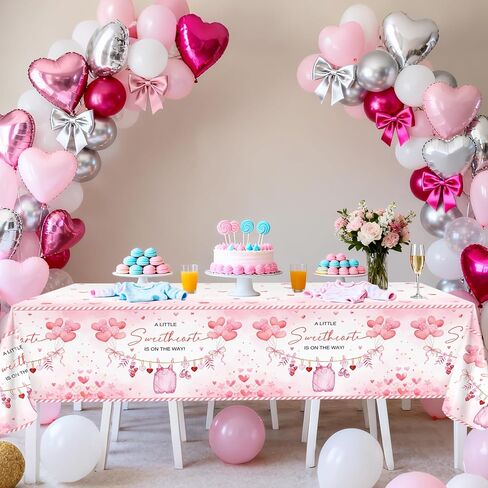 Avezano 3 pcs Valentines Baby Shower Decorations Valentine's Day Baby Shower Tablecloth 108 x 54 A Little Sweetheart is on The Way Table Cover Plastic Disposable for Girls in Saudi Arabia