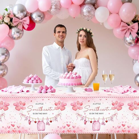 Avezano 3 pcs Valentines Baby Shower Decorations Valentine's Day Baby Shower Tablecloth 108 x 54 A Little Sweetheart is on The Way Table Cover Plastic Disposable for Girls in Saudi Arabia