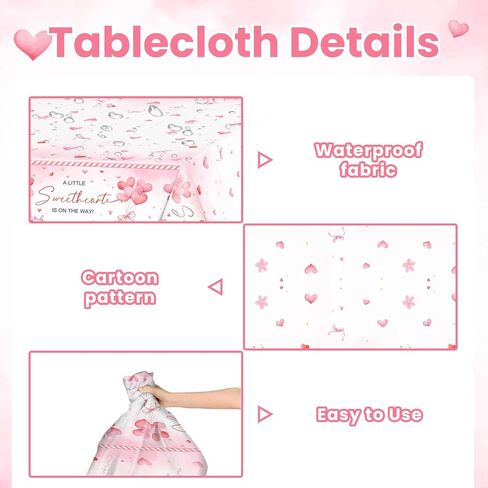 Avezano 3 pcs Valentines Baby Shower Decorations Valentine's Day Baby Shower Tablecloth 108 x 54 A Little Sweetheart is on The Way Table Cover Plastic Disposable for Girls in Saudi Arabia