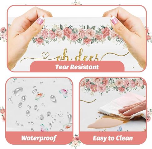 MEHOFOND 3 Pack Oh Deer Baby Shower Tablecloth 54x108 Inch, Disposable Plastic Pink Woodland Table Cover for Girl Baby Shower Party Decorations, Floral Deer Theme Tablecloth in Saudi Arabia