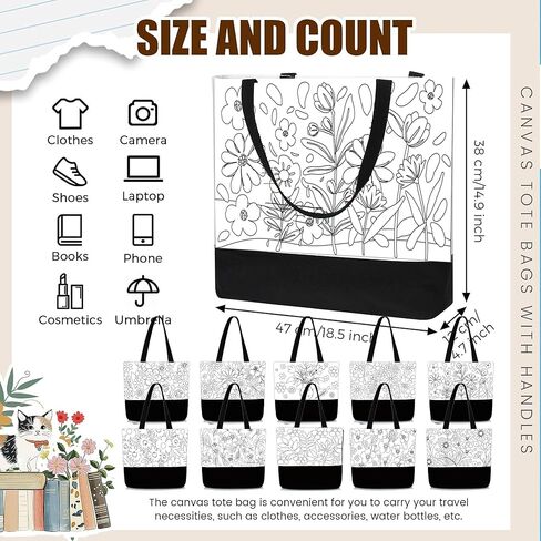 10 Set Pre Drawn Canvas Bags Set Paint and Sip Kit for Adults Painting DIY Tote Bags Making Kit with Paintbrushes, Paints, Apron, Palette for Painting DIY Party Women Adults in Saudi Arabia