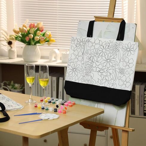 10 Set Pre Drawn Canvas Bags Set Paint and Sip Kit for Adults Painting DIY Tote Bags Making Kit with Paintbrushes, Paints, Apron, Palette for Painting DIY Party Women Adults in Saudi Arabia