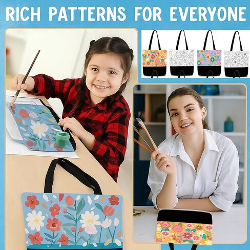 10 Set Pre Drawn Canvas Bags Set Paint and Sip Kit for Adults Painting DIY Tote Bags Making Kit with Paintbrushes, Paints, Apron, Palette for Painting DIY Party Women Adults in Saudi Arabia