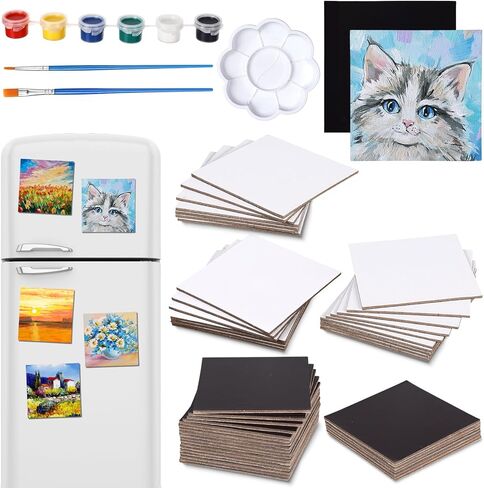30 Pcs 4 x 4 in Mini Magnetic Canvas Panel Small Square Canvases for Painting with Watercolor Paint Palette Painting Brushes for DIY Crafts Acrylic Art Paint Gift in Saudi Arabia