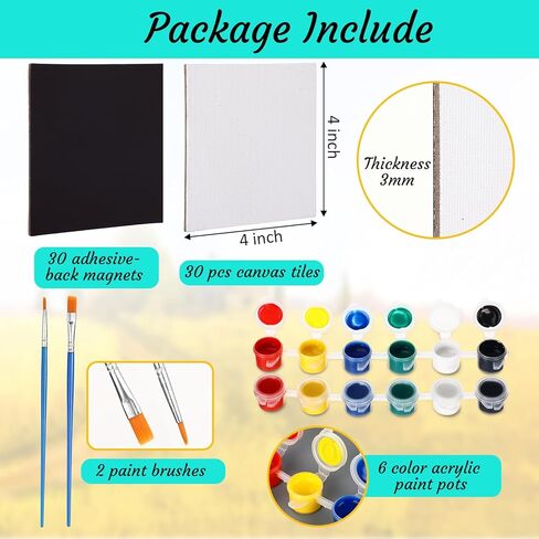 30 Pcs 4 x 4 in Mini Magnetic Canvas Panel Small Square Canvases for Painting with Watercolor Paint Palette Painting Brushes for DIY Crafts Acrylic Art Paint Gift in Saudi Arabia
