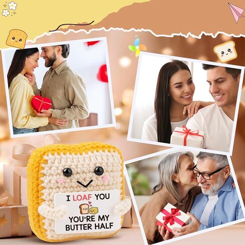 هدايا عيد الحب من MAMAGIFTREE لها، مضحكة I Loaf You Crochet Toast Doll، هدية عيد ميلاد لطيفة للذكرى السنوية الثانية من القطن لصديقها وصديقتها وزوجها، أنت نصف الزبدة الخاص بي in Kuwait