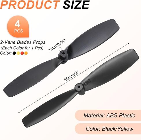 MECCANIXITY 4 Set 55mm/2 Inch Mini Propellers, Special Props Central Axis 1MM for RC Aircraft Lightweight Drones Mini Quadcopter Accessories, Black/Red/Yellow/Orange in Saudi Arabia