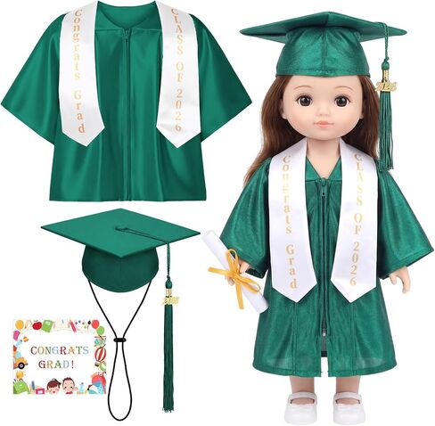Graduation Gown and Cap with 2026 Tassel Set Outfit for 18 Inch Dolls Washable Dolls Graduation Robe Costume Dress up Gifts(Black) in Kuwait