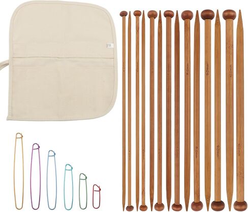 Axrivonte 7 Pairs Bamboo Knitting Needles Set with Stitch Holders & Bag, 4mm to 10mm Ergonomic Wooden Single Point Straight Needles for Yarn Craft for Knitters in Saudi Arabia