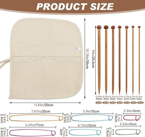 Axrivonte 7 Pairs Bamboo Knitting Needles Set with Stitch Holders & Bag, 4mm to 10mm Ergonomic Wooden Single Point Straight Needles for Yarn Craft for Knitters in Saudi Arabia