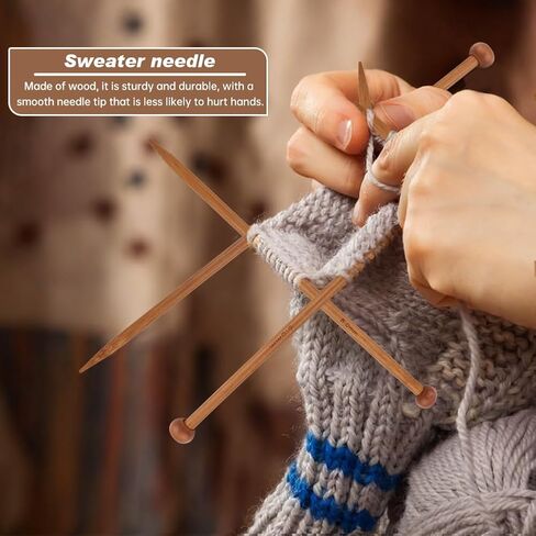 Axrivonte 7 Pairs Bamboo Knitting Needles Set with Stitch Holders & Bag, 4mm to 10mm Ergonomic Wooden Single Point Straight Needles for Yarn Craft for Knitters in Saudi Arabia