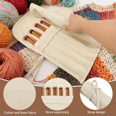 Axrivonte 7 Pairs Bamboo Knitting Needles Set with Stitch Holders & Bag, 4mm to 10mm Ergonomic Wooden Single Point Straight Needles for Yarn Craft for Knitters in Saudi Arabia