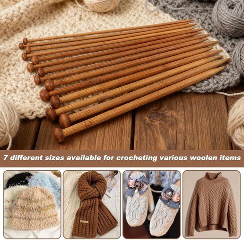 Axrivonte 7 Pairs Bamboo Knitting Needles Set with Stitch Holders & Bag, 4mm to 10mm Ergonomic Wooden Single Point Straight Needles for Yarn Craft for Knitters in Saudi Arabia