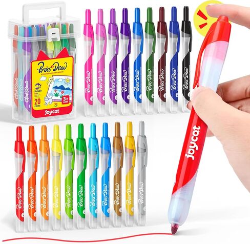 JoyCat Click Washable Markers with Retractable Tips, 20 Colors Non-Toxic Markers Set for Toddlers Kids, Ideal Art Supplies and Christmas Gifts for Kids in Kuwait